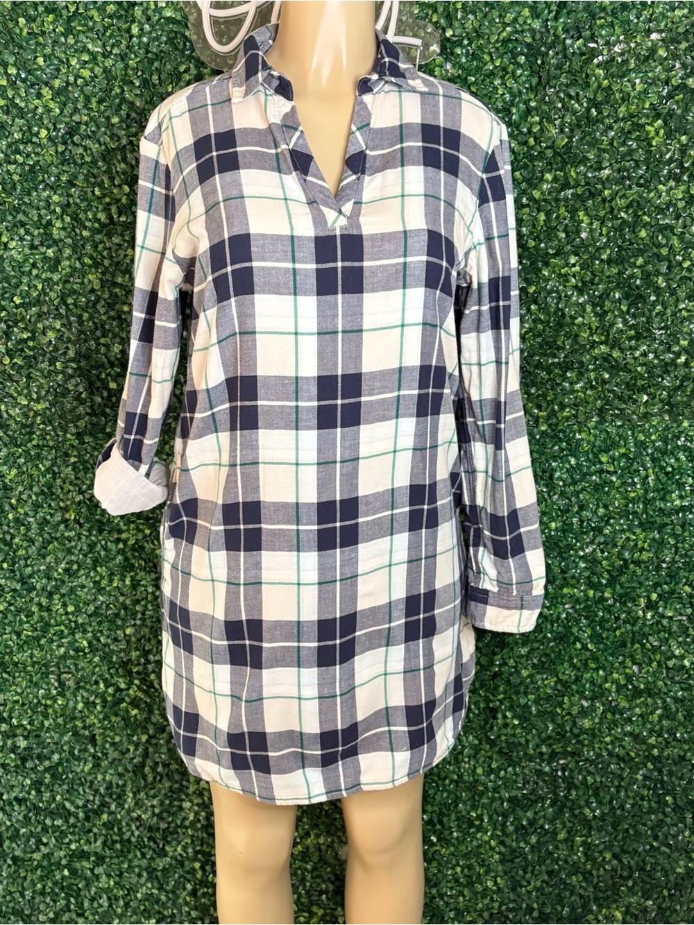 Pendleton Navy, White & Green Plaid Shirt Dress